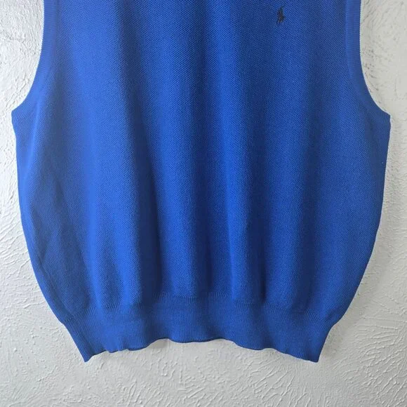 Polo Golf Ralph Lauren V-Neck Sweater Vest XL Blue Cotton Knit Logo Pony Preppy - Picture 5 of 10